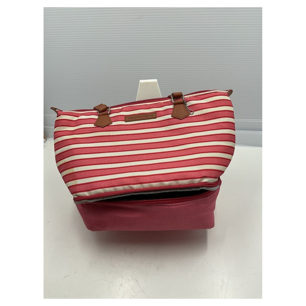 Arctic‎ Zone Insulated Cooler Tote Bag Red White Striped Dual Compartment
